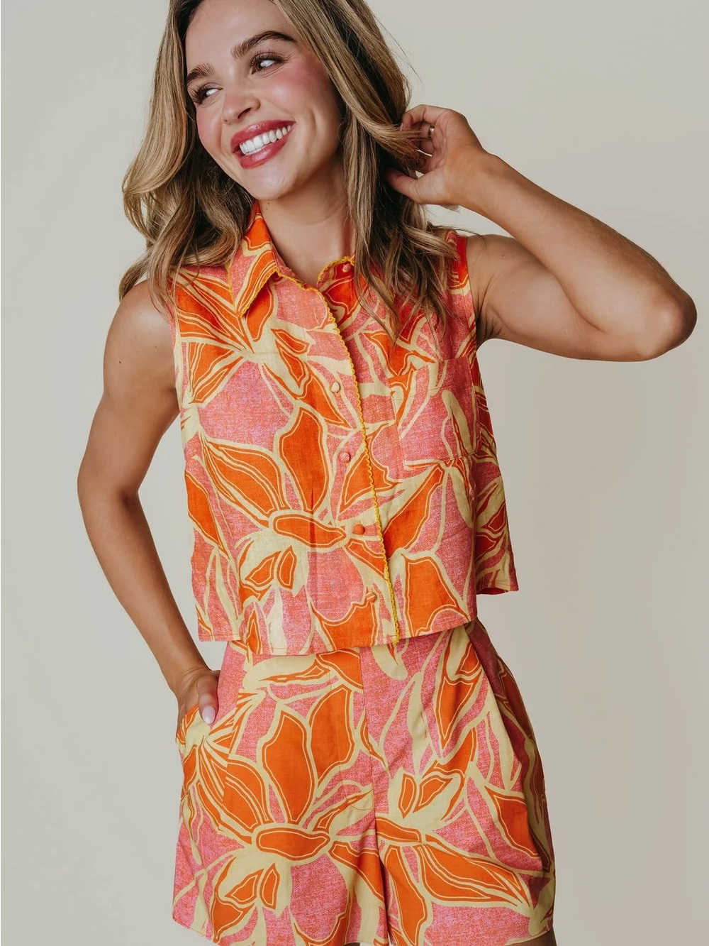 Laroque Paige Orange And Pink Caldera Print Blouse